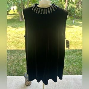 NWT-Alfani Black Velvet Top with Embellished Sparkly Collar